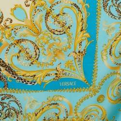 Gianni Versace Blue Baroque Leopard Printed Silk Square Scarf
