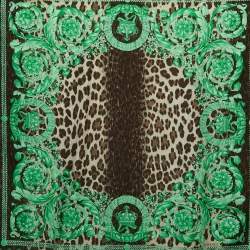 Versace Green Animal & Baroque Print Silk Square Scarf