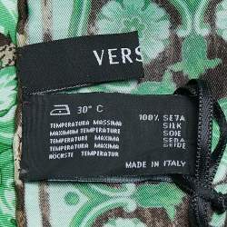 Versace Green Animal & Baroque Print Silk Square Scarf