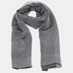 Versace Grey Medusa Patterned Silk & Viscose Scarf