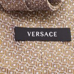 Versace Gold Geometric Pattern Silk Tie