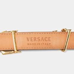 Pre Owned Versace Black Leather Metal Logo Buckle Belt 90CM