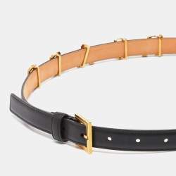 Pre Owned Versace Black Leather Metal Logo Buckle Belt 90CM