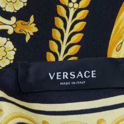 Pre Owned Versace Black/Yellow Baroque Print Silk Square Scarf