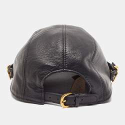 Pre Owned Versace Tribute Black Leather Medusa Medalion Baseball Cap Size 57