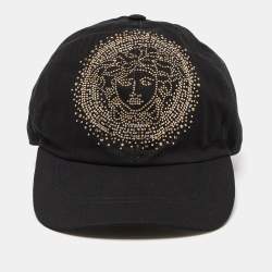 Pre Owned Versace Black Studded Medusa Cotton Blend Baseball Cap Size 57