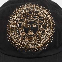 Pre Owned Versace Black Studded Medusa Cotton Blend Baseball Cap Size 57
