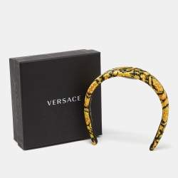 Pre Owned Versace Black/Yellow Barocco Satin Headband