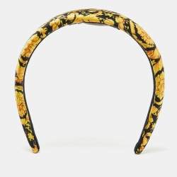Pre Owned Versace Black/Yellow Barocco Satin Headband