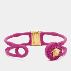 Pre Owned Versace Medusa Safety Pin Two Tone Metal Crystal Bracelet