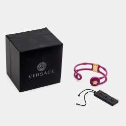 Pre Owned Versace Medusa Safety Pin Two Tone Metal Crystal Bracelet