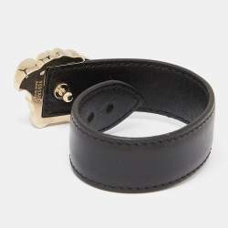 Pre Owned Versace Medusa Black Leather Gold Tone Bracelet