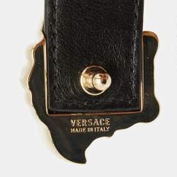 Pre Owned Versace Medusa Black Leather Gold Tone Bracelet