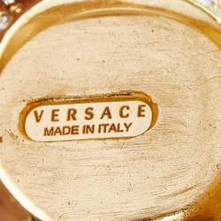 Pre Owned Versace Medusa Crystal Gold Tone Ring Size 58