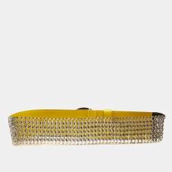 Versace Yellow Leather and Chainlink Medussa Round Belt 75CM