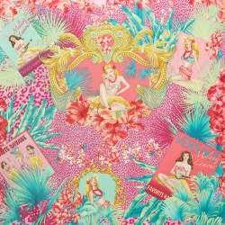 Pre Owned Versace Pink Melany Lamour Aloha Print Silk Scarf