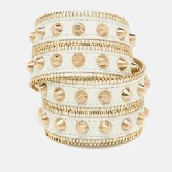 Versace White Leather Studded Double Wrap Wide Bracelet