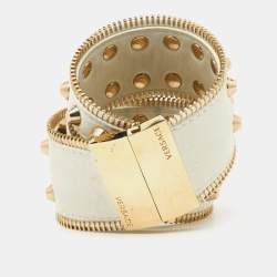 Versace White Leather Studded Double Wrap Wide Bracelet