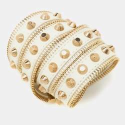 Versace White Leather Studded Double Wrap Wide Bracelet