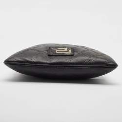 Versace Black Logo Embossed Leather Zip Messenger Bag