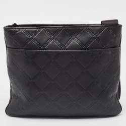 Versace Black Logo Embossed Leather Zip Messenger Bag
