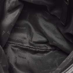 Versace Black Logo Embossed Leather Zip Messenger Bag