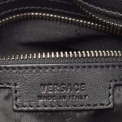 Versace Black Logo Embossed Leather Zip Messenger Bag