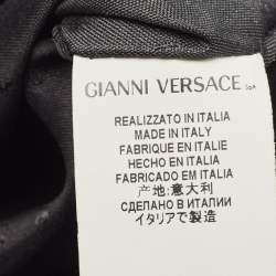 Versace Black Logo Embossed Leather Zip Messenger Bag