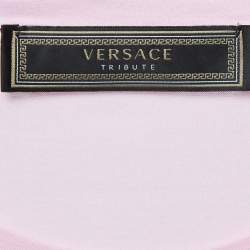Pre Owned Versace Tribute Pink Logo Embroidered Cotton Knit T-Shirt S
