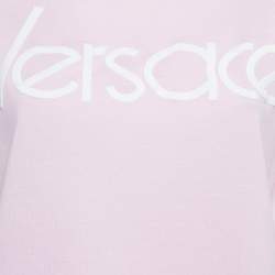 Pre Owned Versace Tribute Pink Logo Embroidered Cotton Knit T-Shirt S