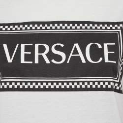 Pre Owned Versace White Logo Print Cotton T-Shirt S