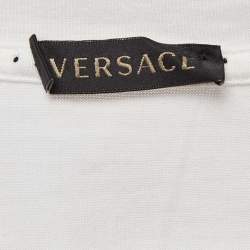 Pre Owned Versace White Logo Print Cotton T-Shirt S