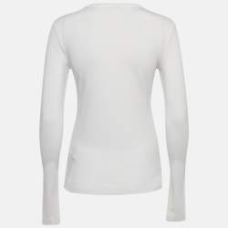 Pre Owned Versace White Logo Print Jersey Long Sleeve T-Shirt M
