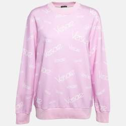 Versace Pink Monogram Print Cotton Crew Neck Sweatshirt M