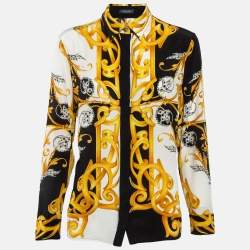 Pre Owned Versace Yellow Barocco Print Silk Button Front Shirt M