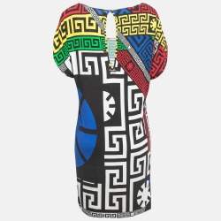Pre Owned Versace Multicolor Geometric Greek Print Jersey Mini Dress L