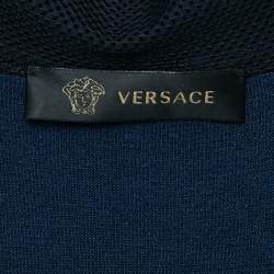 Pre Owned Versace Blue Velvet Medusa Applique Zip Up Hoodie XL