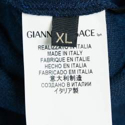 Pre Owned Versace Blue Velvet Medusa Applique Zip Up Hoodie XL
