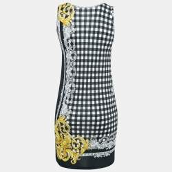 Versace Black Checks and Barocco Print Jersey Bodycon Dress XS