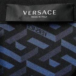 Pre Owned Versace Blue/Black Geometric Print Silk Belted Shirt Dress M
