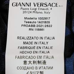 Pre Owned Versace Blue/Black Geometric Print Silk Belted Shirt Dress M