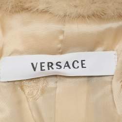 Pre Owned Versace Yellow/Beige Leather and Mink Fur Long Coat L