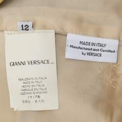 Pre Owned Versace Yellow/Beige Leather and Mink Fur Long Coat L