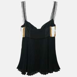 Pre Owned Versace Black Medusa Renaissance Print Silk Lace Top S