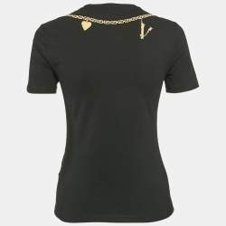مملوكة مسبقًا Versace Black Logo and Pins Print Jersey Embellished T-Shirt S