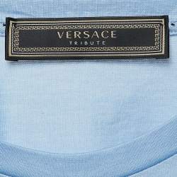 مملوكة مسبقًا Versace Blue Logo Embroidered Jersey T-Shirt S