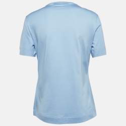 مملوكة مسبقًا Versace Blue Logo Embroidered Jersey T-Shirt S