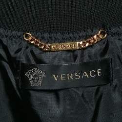 Pre Owned Versace Black Medusa Embroidered Satin Bomber Jacket M
