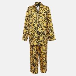 Versace Yellow/Black Barocco Print Silk Pajama Set L