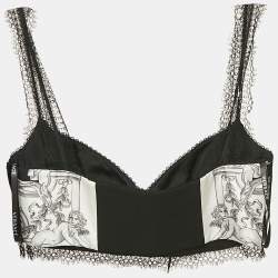 Pre Owned Versace Black/White Baroque Print Silk Bralette Top M